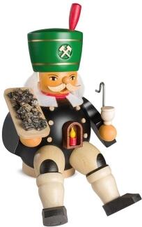 Räuchermann – detailreicher sitzender Bergmann mit Erz und Lampe, naturfarben – BxHxT = 12 x 20 x 12