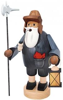 Räuchermann – detailreicher Nachtwächter mit Stab, Laterne und Pfeife, dunkelgrau-bunt – BxHxT = 21 