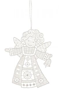 Baumbehang Engel mit Glocke Plauener Spitze BxHxT 9x9x0,1cm