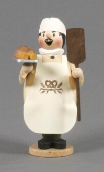 Räuchermann – liebevoll gestalteter Bäcker mit Brotkorb und weiß-blauer Schürze, mehrfarbig – HxB = 