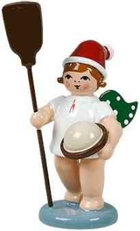 Holzfigur Bäckerengel mit Ofenschieber ohne Krone von KDE Ellmann, 6 cm, Engel mit roter Mütze und