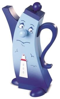 Räucherfigur – lustige Kaffeekanne mit Meereszaubermotiv und Leuchtturm – BxHxT 12 x 21 x 7 cm