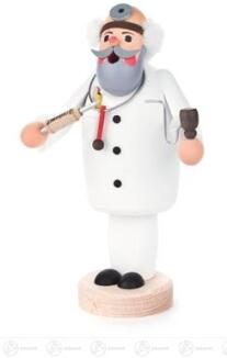 Räuchermann Arzt mit Stethoskop im weißen Kittel, detailreiche Holzfigur von Dregeno, naturfarben