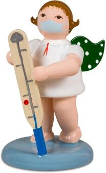 Holzfigur Engel mit Fieberthermometer und Krone bunt ohne Krone Höhe 6cm