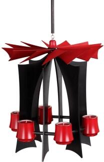Hängepyramide – schwebendes Design mit rubinroten Flügeln und Teelichthalter, anthrazit – BxH = 34 x