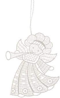 Baumbehang Engel mit Horn Plauener Spitze BxHxT 9x9x0,1cm