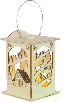 Laterne – naturbelassene Holzlaterne mit Aschenbrödel-Motiv und LED/Teelichtfunktion – BxHxT 16 x 12