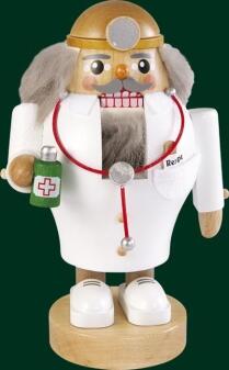 Nussknacker – detailreicher Arzt mit Stethoskop, weißem Kittel und braunem Fellbart – H = 16 cm