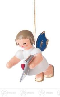 Baumschmuck Behang Herzengel mit Krankenakte, blaue Flügel Breite x Höhe x Tiefe 3 cmx5 cmx4,5 cm