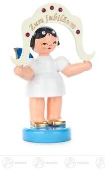 Engel mit Bogen Zum Jubiläum stehend, mit Swarovski-Kristallen, blaue Flügel Höhe ca 7 cm