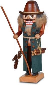 Nussknacker – mystischer Rübezahl mit grünem Filzmantel und Wanderstock – BxHxT 11 x 27 x 11 cm