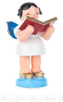 Engel mit Buch stehend groß, blaue Flügel Höhe ca 9 cm