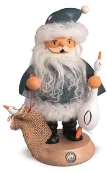 Räuchermann Nordic Santa mit blauer Mütze und Gans Auguste aus Holz von Kleinkunst aus dem