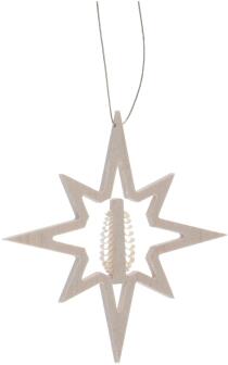 Christbaumschmuck - Holzstern mit gestochenem Spanbaum - flach - BxHxT 8x8x0,3cm