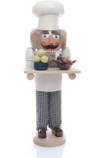 Nussknacker Koch mit Klößen und Braten aus dem Erzgebirge, handgefertigte Holzfigur von Eva Müller,