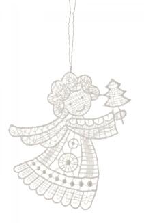 Baumbehang Engel mit Baum Plauener Spitze BxHxT 9x9x0,1cm