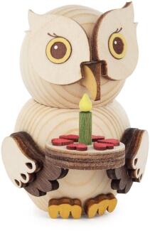 Miniaturfigur Mini-Eule mit Torte bunt Höhe 7cm