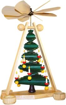 Tischpyramide – bunter Stufenweihnachtsbaum mit natürlichen Holztönen und Teelichthaltern – BxHxT = 