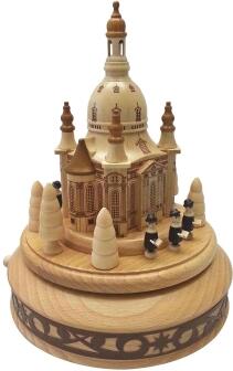 Spieldose - Dresdner Frauenkirche mit Kurrende naturbelassen - HxLxB 22x16x16cm