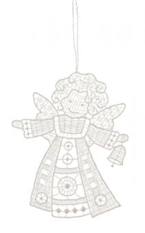 Baumbehang Engel mit Glocke Plauener Spitze BxHxT 9x9x0,1cm