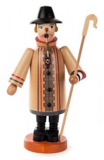 Räuchermann – detailreicher Schäfer mit blauem Gewand, schwarzem Hut und Hirtenstab – BxHxT = 10 x