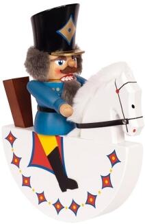 Nussknacker – majestätischer Reiter auf Pferd, detailreich bemalt in Blau mit goldenen Akzenten –