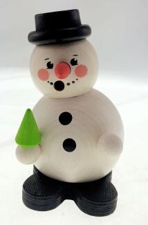 Räuchermann – liebevoller Schneemann mit Baum und schwarzem Zylinder, bunt bemalt – BxHxT = 8,5 x 12