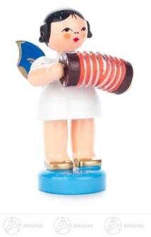 Engel mit Konzertina stehend, blaue Flügel Höhe ca 5,5 cm
