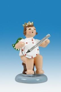 Holzfigur Engel sitzend mit Banjo und Krone Höhe 6cm von KDE-Kunstgewerbliche Drechslerei Ellmann,