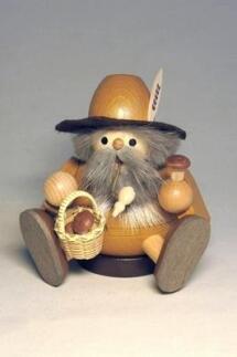 Räucherfigur – detailreicher Waldschrat mit Zapfen, brauner Hut und heller Jacke – HxB = 17 x 10 cm
