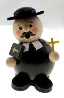 Räuchermann – detailreicher Pastor mit Kreuz und Bibel aus Holz gefertigt – BxHxT 8,5 x 12 x 8,5 cm