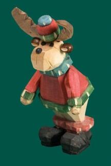 Elch – detailreich geschnitzt mit farbenfroher Bemalung, handgefertigt aus Holz – H = 9 cm