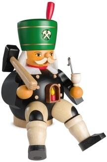 Räuchermann – detailreicher sitzender Bergmann Hauer mit Werkzeug, klassisch bemalt – BxHxT = 12 x