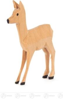 Holztier – detailreich geschnitztes Reh stehend, naturfarben – BxHxT = 7 x 3 x 5 cm