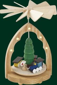 Wärmespiel – farbenfrohe Eisenbahn mit natürlichem Holzgestell, detailverliebt und handgefertigt – H