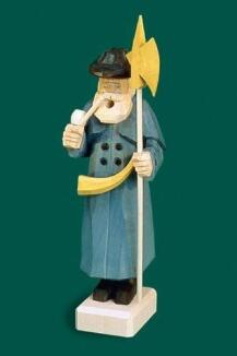 Räuchermann – detailreicher Nachtwächter mit Pfeife und Laterne, blau-goldene Uniform, handbemalt – 