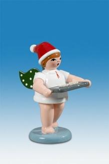 Holzfigur Bäckerengel mit Backblech und Mütze Höhe 6cm