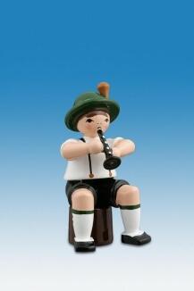 Holzfigur Musikanten mit Hut und Flöte sitzend Höhe 7cm