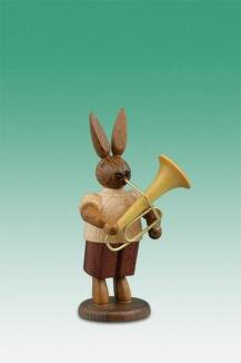Osterfigur – handgefertigter Osterhase Musikant mit Tuba, naturbelassen – Höhe ca. 7,5 cm