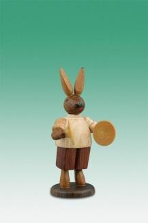 Osterfigur – handgefertigter Osterhase Musikant mit Becken, naturbelassen – Höhe ca. 7,5 cm