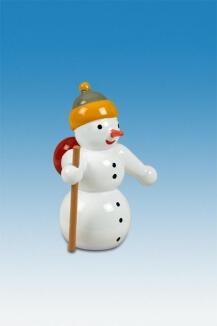Holzfigur Schneemann Wanderer mit Stock Höhe 6,5cm