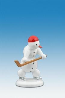 Holzfigur Schneemann Eishockeyspieler mit Schläger Höhe 6,5cm