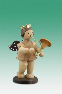 Holzfigur Musikantenengel mit russischem Horn und Krone natur Höhe 6,5cm