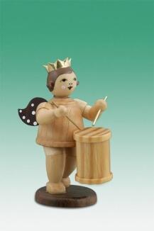Holzfigur Musikantenengel mit Rührtrommel und Krone natur Höhe 6,5cm