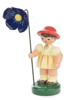 Ostern & Frühjahr Blumenmädchen hellgelb/orange gestreift, Blume blau BxHxT 25x90x25mm