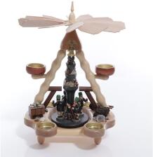 Teelichtpyramide - Bergmannszug mit Erz Karren und Glöckchen Bunt - Ansicht Hinten - Läuft auf Hochwertigen Glaslager