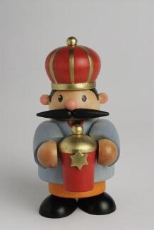 Räuchermann – detailreicher König Melchior mit goldener Krone und Vase, bunt bemalt – BxHxT = 6 x 11