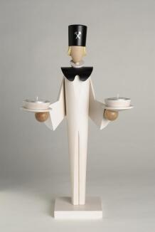 Weihnachtsfigur – detailreicher Bergmann mit edler weißer Kleidung und zwei Teelichtern – BxHxT = 22