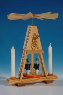 Miniatur Wärmespiel-Pyramide – Bergmänner naturfarben mit Siegel für Puppenkerzen 7 mm – BxHxT ca.