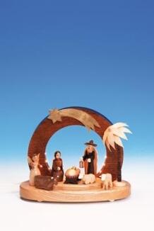 Tischdekoration – detailreicher Sockel Christi Geburt mit leuchtendem Stern und LED-Beleuchtung,